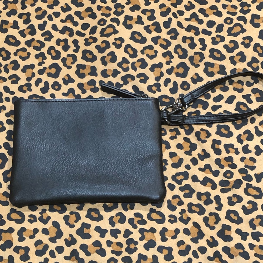 Steve Madden Black Faux Leather Wristlet